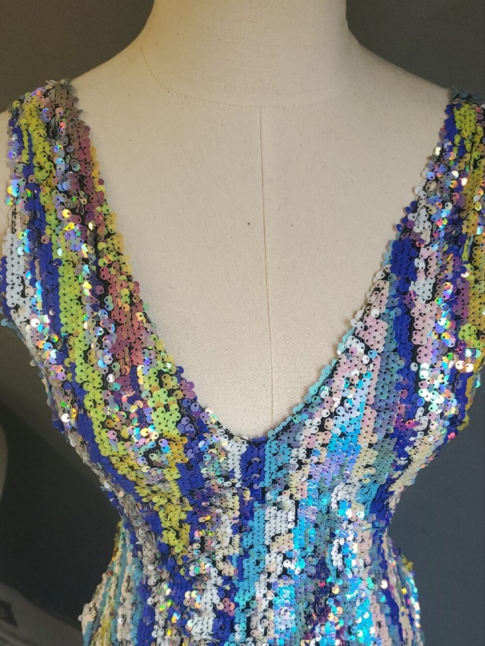 Angel Brinks Multicolor Sequin V-Neck Glitter Sparkle Embellished Dress Size M - Picture 5 of 13